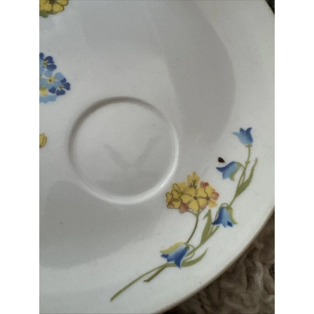 4 Seymour Mann Floral Plate and Mug Set: Blue & Yellow Kitchenware 1976